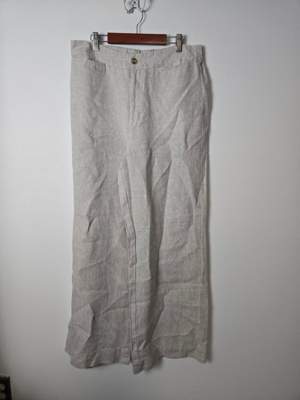 Faherty Sun Strider Wide-Leg Flax Linen Pants Size L Beige Flowy Coastal Women's